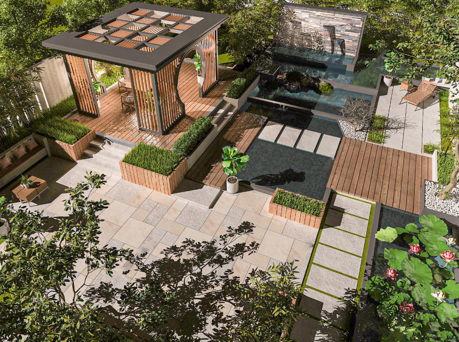 Sketchup model of outdoor landscape design for a courtyard 3D Model .c4d .max .obj .3ds .fbx .stl .blend 