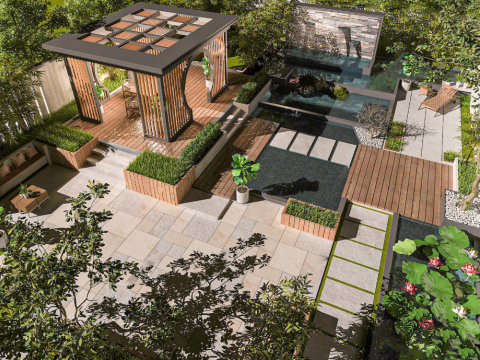 Sketchup model of outdoor landscape design for a courtyard Modelo 3D