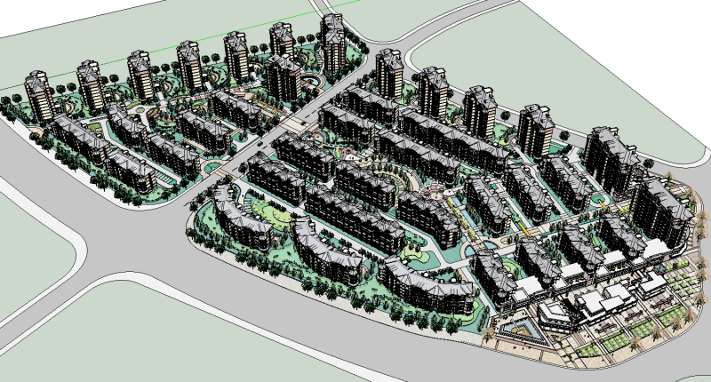 SketchUp Model of Residential Community Planning 3D 모델 .c4d .max .obj .3ds .fbx .stl .blend 