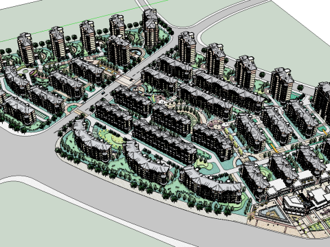 SketchUp Model of Residential Community Planning Modelo 3D