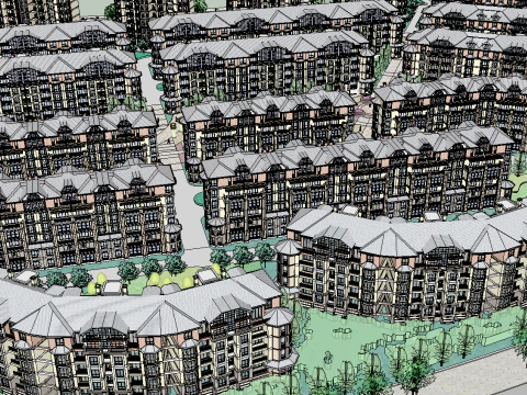 Model SketchUp planowania wsp&oacute;lnot mieszkaniowych Model 3D