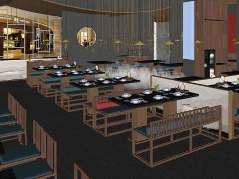 SU fine model of hot pot restaurant spatial scheme 3D Model