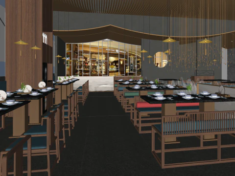 SU fine model of hot pot restaurant spatial scheme 3D Model