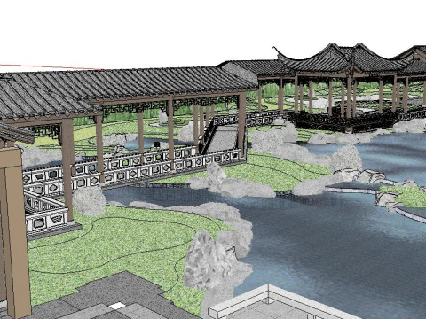 Су-модель классического садового пейзажа во дворе 3D Модель