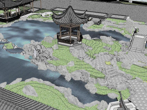 Su model of a classical garden courtyard landscape 3D Model