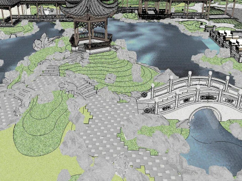 Su model of a classical garden courtyard landscape 3D Model