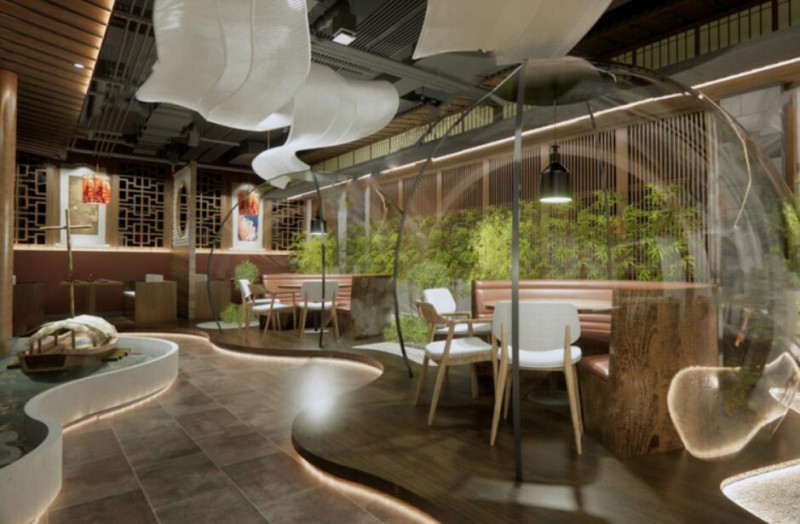Boutique Restaurant Model Room Landscape Features and Furniture Matching 3D 模型 .c4d .max .obj .3ds .fbx .stl .blend 