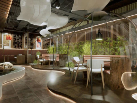 Caracter&iacute;sticas da paisagem da sala modelo do restaurante boutique e combina&ccedil;&atilde;o de m&oacute;veis Modelo 3D