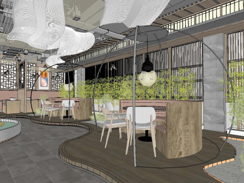 Boutique Restaurant Model Room Landscape Features and Furniture Matching 3D 模型