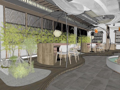 Boutique Restaurant Model Room Landscape Features and Furniture Matching 3D 模型