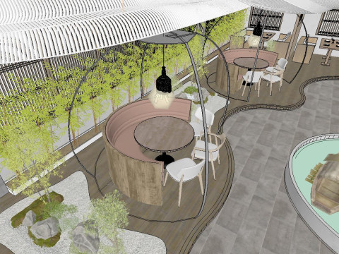 Boutique Restaurant Model Room Landscape Features and Furniture Matching 3D 模型