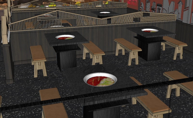 Design of SU fine model of space in a hot pot restaurant Model 3D .c4d .max .obj .3ds .fbx .stl .blend