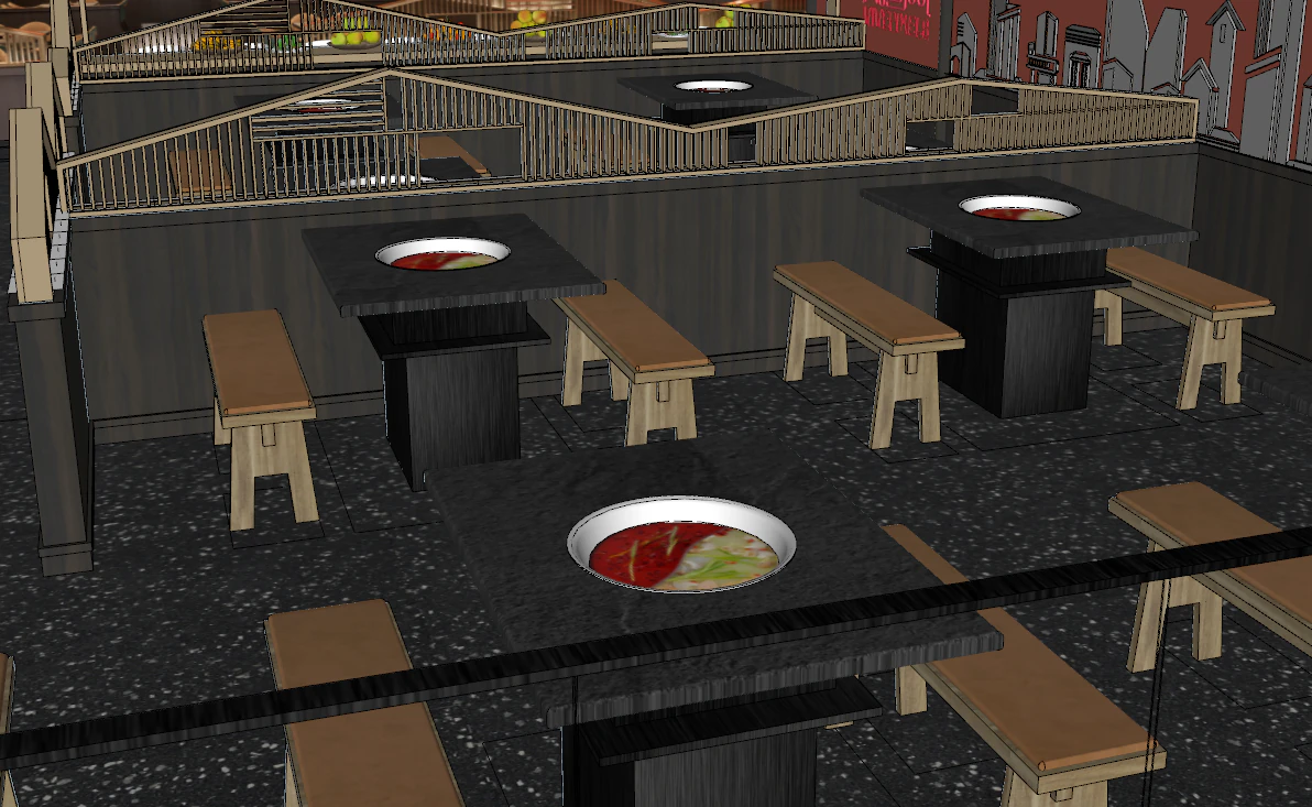 Design of SU fine model of space in a hot pot restaurant 3D Model .c4d .max .obj .3ds .fbx .stl .blend 