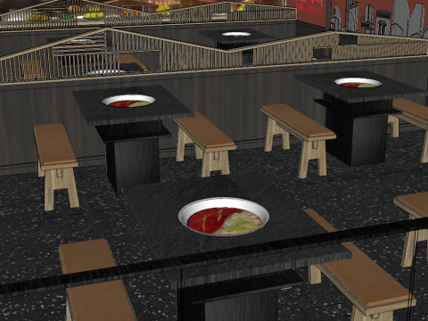 Design of SU fine model of space in a hot pot restaurant Model 3D