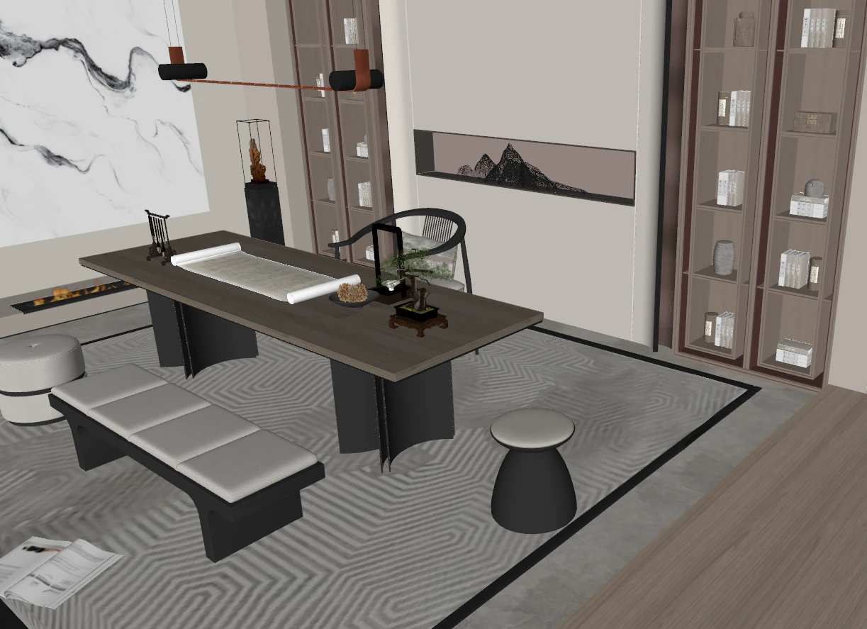 Fine design of SU model in a study room 3D Model .c4d .max .obj .3ds .fbx .stl .blend 