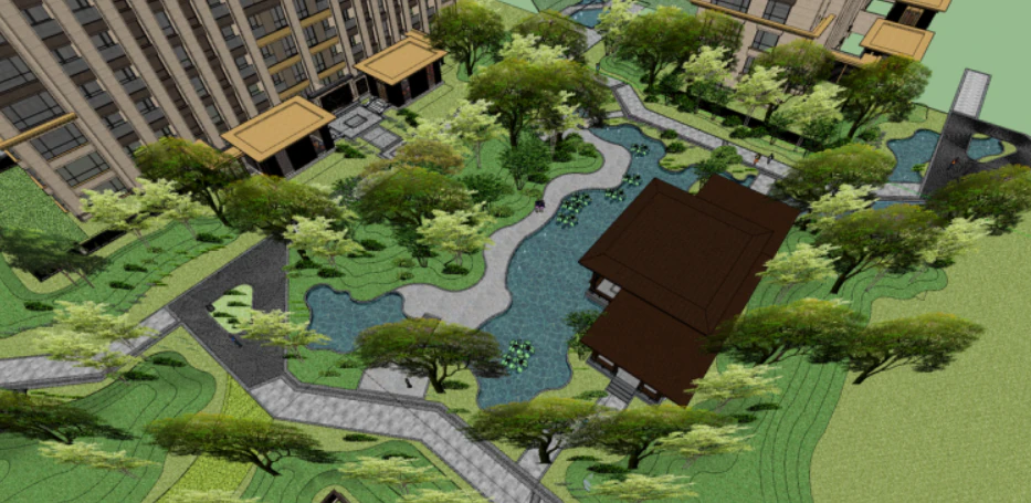 Fine su model of a residential landscape 3D Model .c4d .max .obj .3ds .fbx .stl .blend