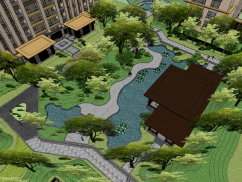Fine su model of a residential landscape 3D Model