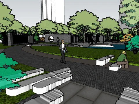 Sketchup model of a characteristic park landscape 3D Model