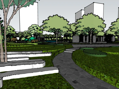 Sketchup model of a characteristic park landscape 3D Model