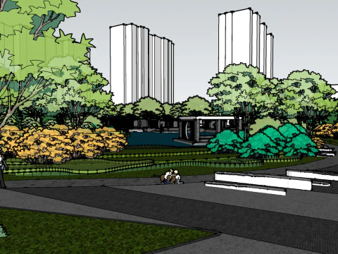 Sketchup model of a characteristic park landscape 3D Model