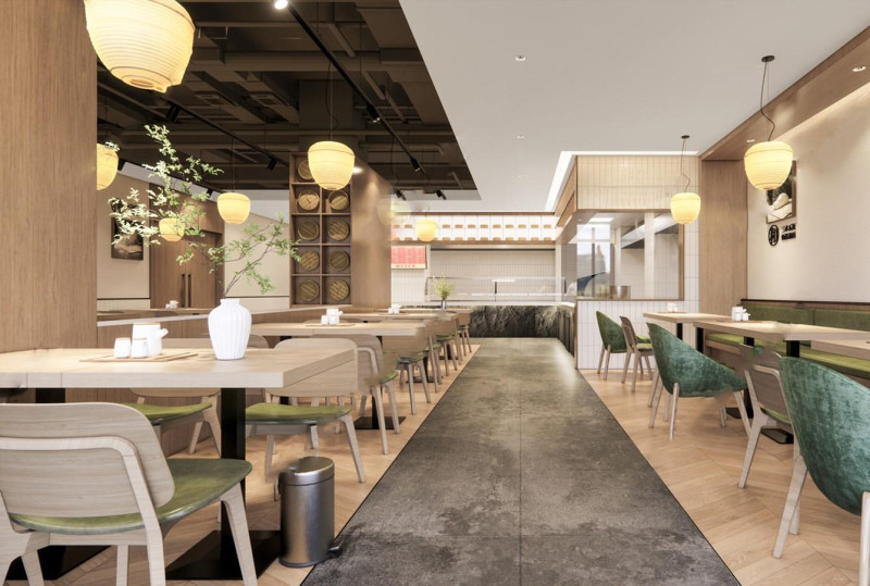 SU fine model of the conceptual design of a wood-colored restaurant Model 3D .c4d .max .obj .3ds .fbx .stl .blend