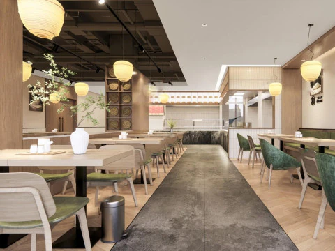 Ahşap renkli bir restoranın kavramsal tasarımının SU güzel modeli 3D Model