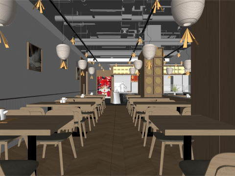 SU fine model of the conceptual design of a wood-colored restaurant Model 3D
