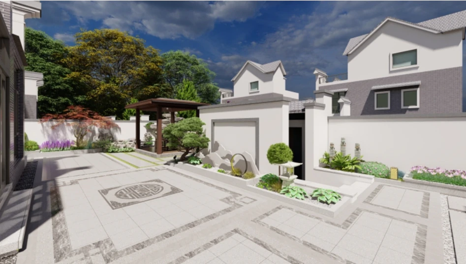 SU model of a courtyard garden villa 3D Model .c4d .max .obj .3ds .fbx .stl .blend 