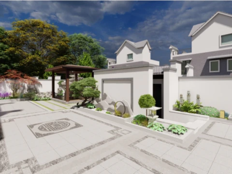 SU model of a courtyard garden villa 3D Model