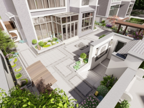 SU model of a courtyard garden villa Modello 3D
