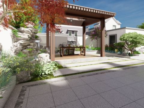 SU model of a courtyard garden villa Modello 3D