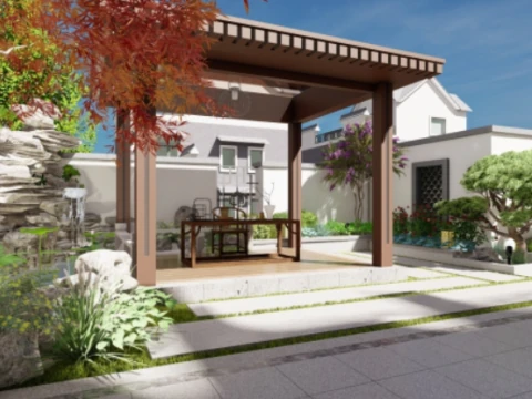 SU model of a courtyard garden villa 3D Model