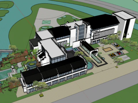 SU model of a hot spring center building 3D Model