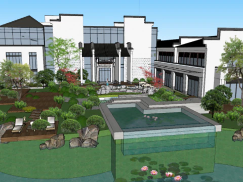 SU model of a hot spring center building 3D Model
