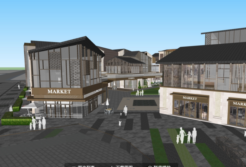 SU Model of Architectural Design of a Commercial Street 3D 模型 .c4d .max .obj .3ds .fbx .stl .blend