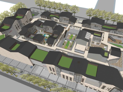 SU Model of Architectural Design of a Commercial Street 3D Model