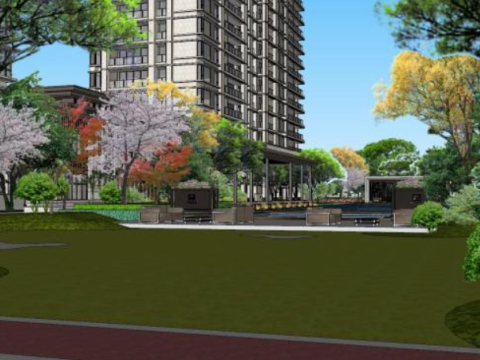 Sketchup model design for a luxury residential building including high-rise buildings and villas Model 3D