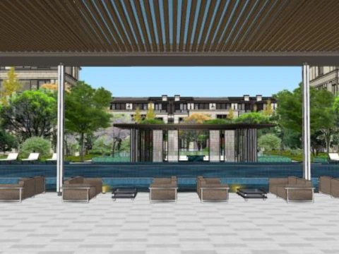 Projeto de modelo Sketchup para um edif&iacute;cio residencial de luxo, incluindo arranha-c&eacute;us e vilas Modelo 3D