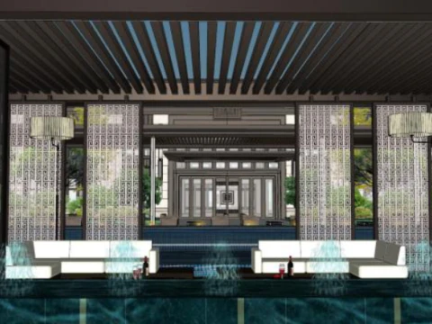 Projeto de modelo Sketchup para um edif&iacute;cio residencial de luxo, incluindo arranha-c&eacute;us e vilas Modelo 3D