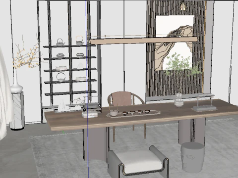 ENS Material Modern Tea Room Design SU Fine Model 3D Model