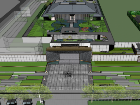 Modern Demonstration Zone Landscape SU Model Model 3D