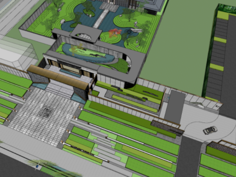 Modern Demonstration Zone Landscape SU Model 3D Model