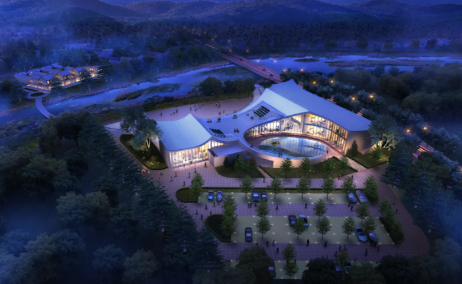 SU model of characteristic sloping roof building in villa demonstration area 3D Model .c4d .max .obj .3ds .fbx .stl .blend 