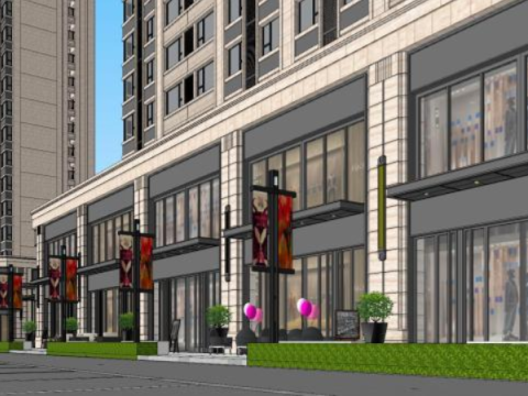 Commercial entrance demonstration zonehigh-rise building SU model Model 3D