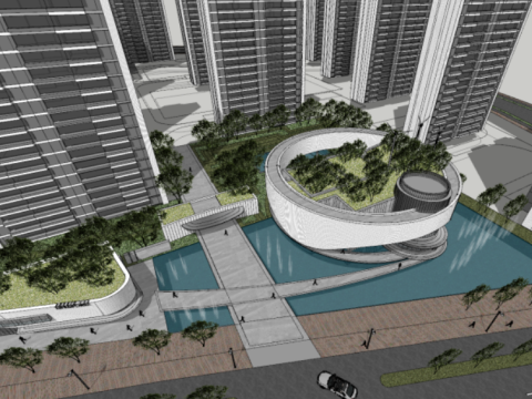 Modern style residentialsales office building SU model 3D मॉडल