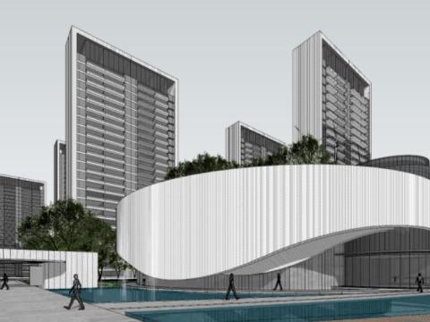 Modern style residentialsales office building SU model 3D मॉडल