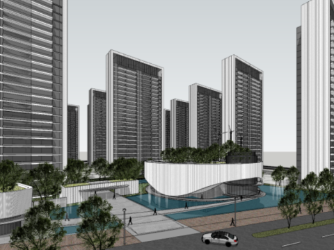 Modern style residentialsales office building SU model 3D मॉडल