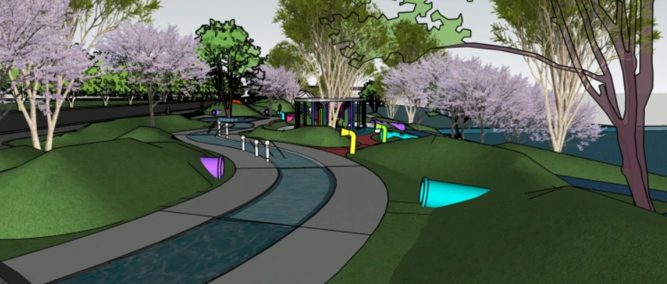 Un modello di paesaggio per il tempo libero e l'intrattenimento dei cittadini a Riverside Park Modello 3D .c4d .max .obj .3ds .fbx .stl .blend 