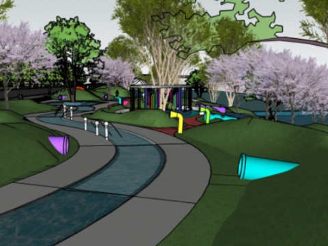 A Model of Citizen Leisure and Entertainment Landscape in Riverside Park Modello 3D
