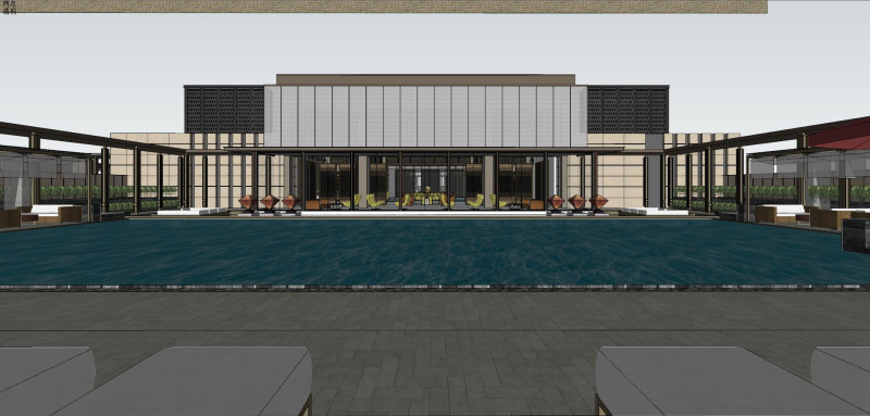 Lakeside Light Luxury Art Residential Landscape SU Model 3D Model .c4d .max .obj .3ds .fbx .stl .blend 